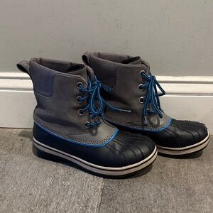 Sorel Kids' Black and Dark Gray Boots with Blue Accents